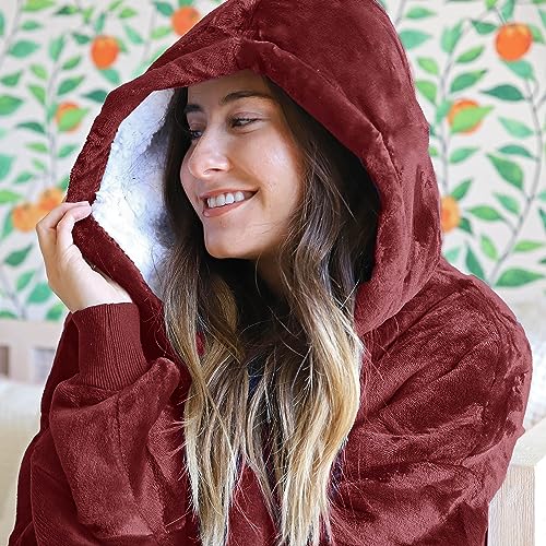 Tirrinia Oversized Hoodie Blanket Sweatshirt Comfortable Sherpa Giant Wearable Blankets Gift For Adults Men Women Teenagers Wife Girlfriend Wine thumb #5