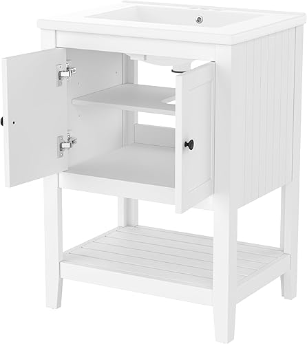 Miniatura 5 de Bellemave Tocador de baño de 36 pulgadas con lavabo de cerámica, armario combinado de montaje inferior, armario de almacenamiento de baño con dos