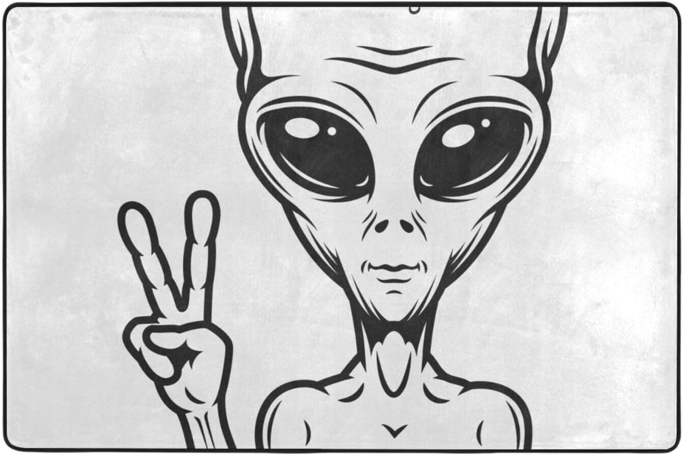 2’ x 3’ Area Rugs Alien Yeah White Personalized Washable Area Rugs Floor Carpet with Non-Slip Backing for Bedroom Thin Washable Area Rug 2’ x 3’