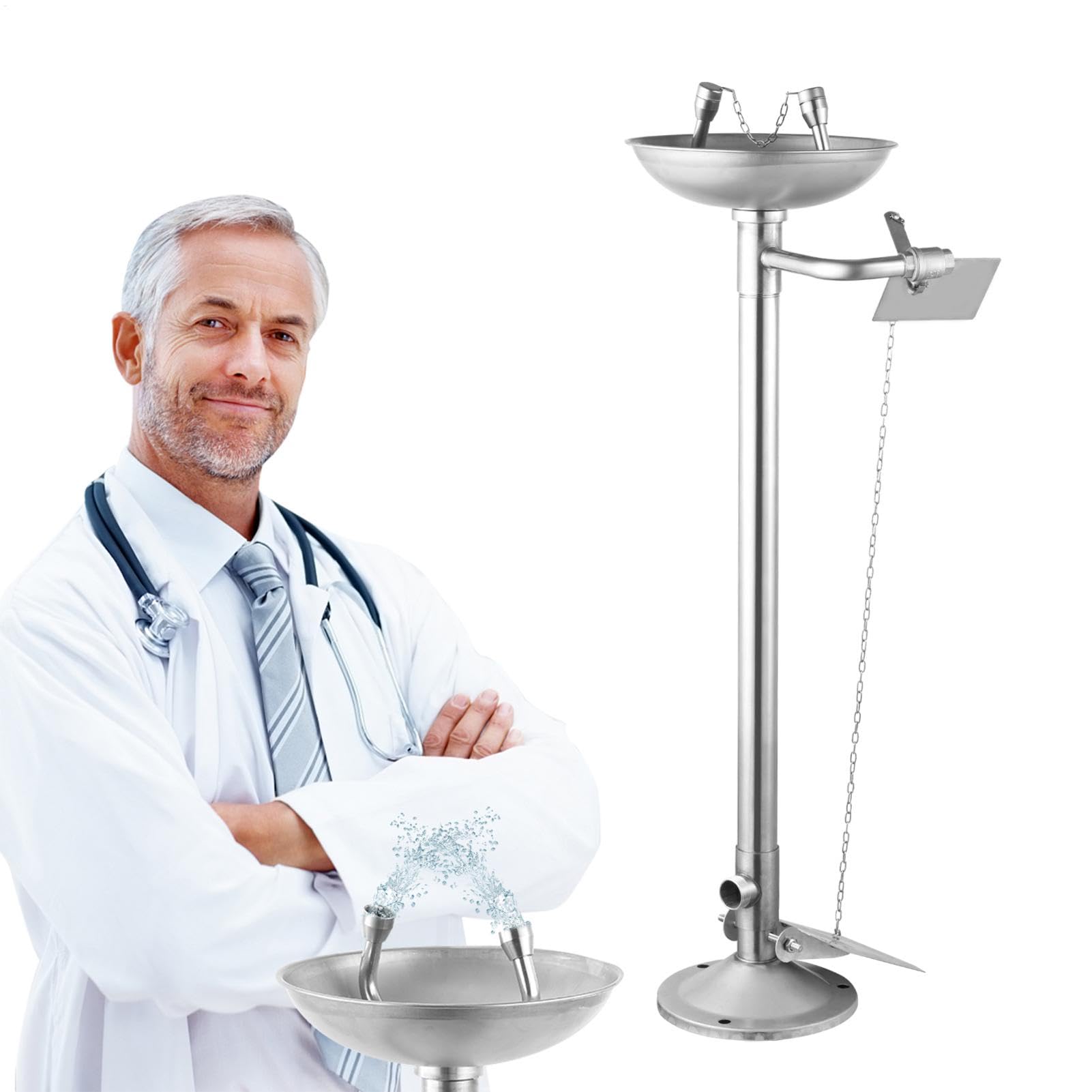 Eye Washer - Adjustable Wash Station - Eye Wash Kit, Floor Mounted Eyewash Stations with Pedestal for Shop Factory Worksite Home