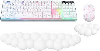 Ergonomic Keyboard Wrist Rest, PU Leather Memory Foam Cloud Wrist Rest for Computer Keyboard, Mouse Wrist Rest and Keyboard Pad for Gaming, Office, Home, Computer, Laptop, Typing Pain Relief, White