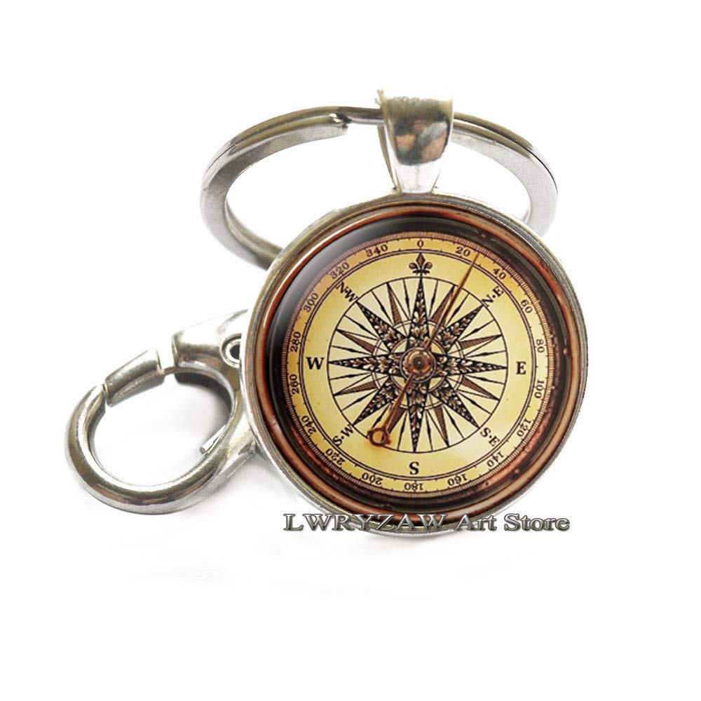 Compass Key Ring, Antique Compass, Antique Nautical Compass, Compass Key Ring, Compass Keychain,Simple Keychain,Handmade Keychain,M296