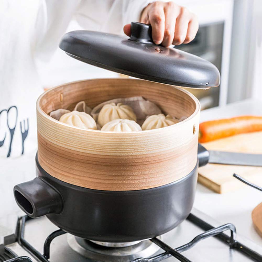 Amazon｜陶磁器の土鍋とふた付きの竹蒸し器を含む餃子煮込み煮込み