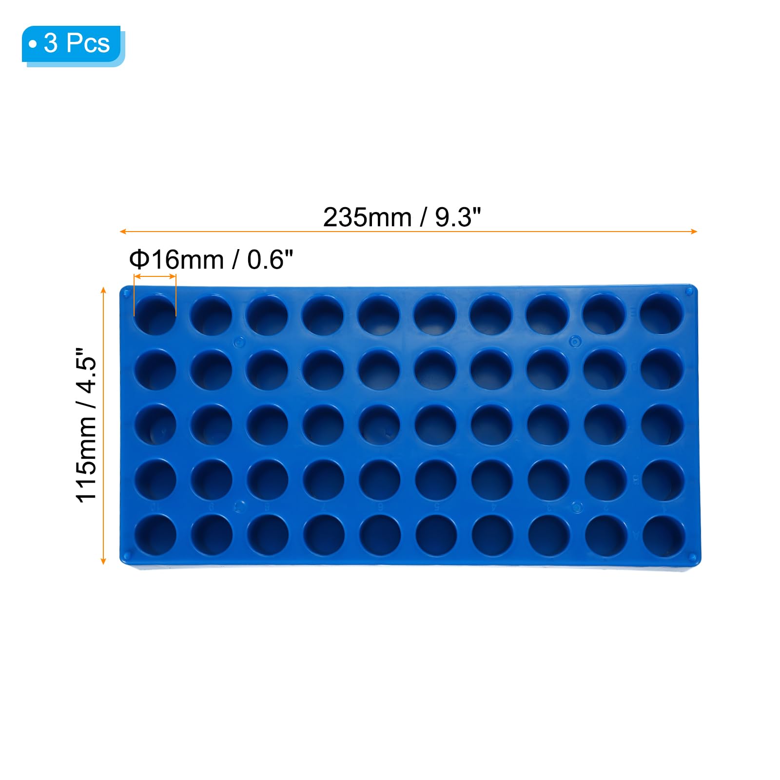 PATIKIL Porta Provette Per Vial Da 4ml, 3 Confezioni Porta Provette Impilabile 50-Pozzi Per Microcentrifuga, Blu