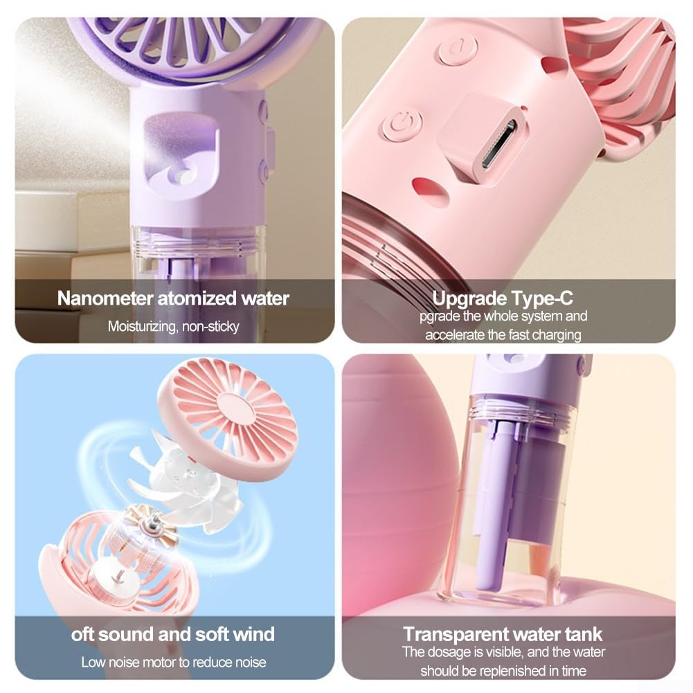 Ventilatore Portatile Nebulizzatore Ricaricabile | Mini Pieghevole Con Spruzzo D'Acqua E 4 Velocità | Ufficio Viaggio Campeggio | Bianco