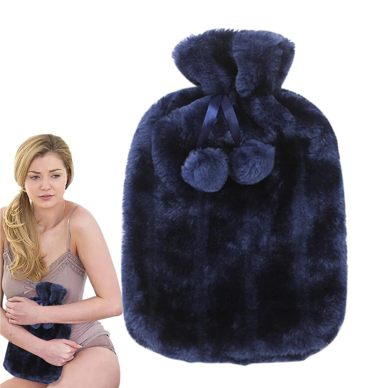 Wärmflasche Bettflasche Abnehmbare Und Waschbare Wärmflasche Mit Weichem Bezug, Wärmflasche Für Bett, Hand- Und Fußwärmer Hot Water Bag(Blue)