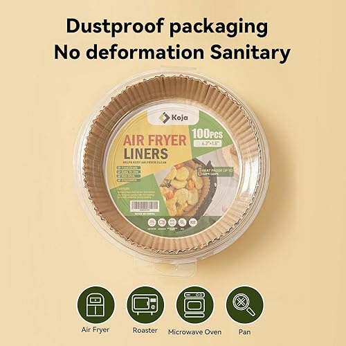 Miniatura 4 de 100 forros desechables para freidora de aire de pergamino, papel antiadherente a prueba de grasa, forros de papel de hornear redondos de 6.5