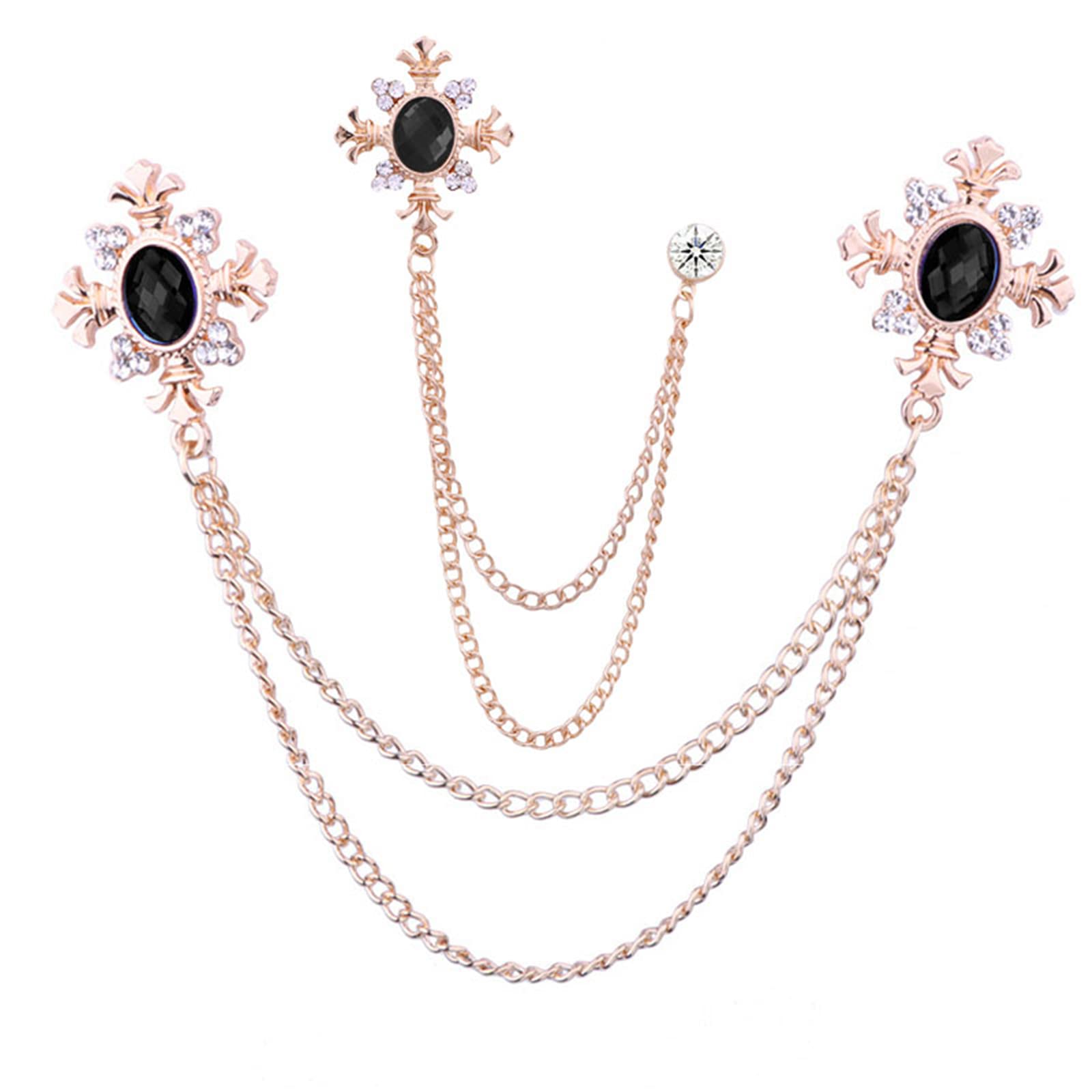 2PCS Long Chain Brooch Crystal Tassel Brooch Pin Gem Brooch Fashion Scarf Tie Pins for Women Men Wedding