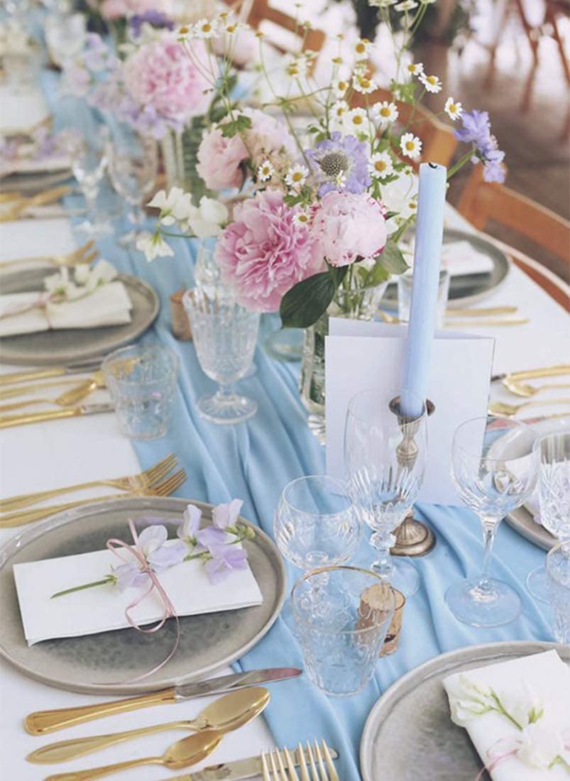 Chiffon-Tischläufer, 3 m, Blau, durchscheinend, rustikal, Hochzeits-Tischläufer, elegante Brautparty-Dekorationen, 68 x 305 cm, 10 Stück