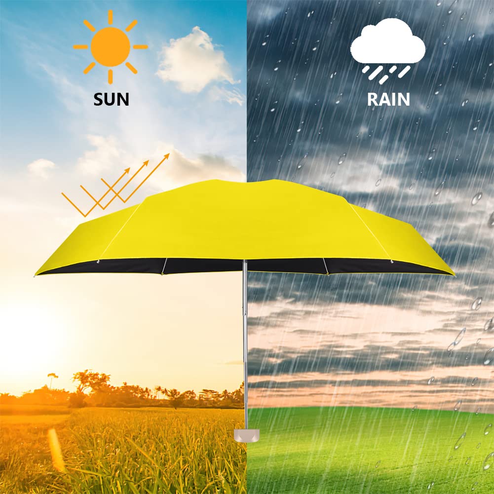 Vicloon Mini Ombrello, Ombrello Tascabile con Manico Dorato Nervature in Lega di Alluminio, Portatile Compatto Pieghevole Viaggio Ombrello, UPF>50+ Ombrello da Sole/Pioggia