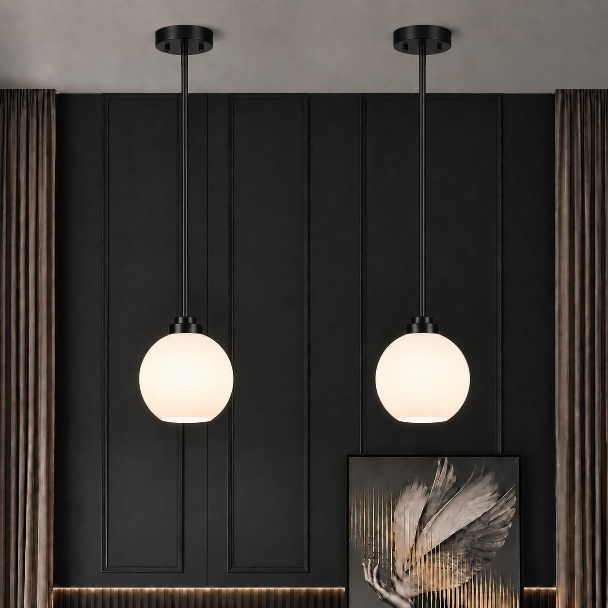MQMQA 2 Pack Modern Globe Pendant Lights Kitchen Island Milk Glass