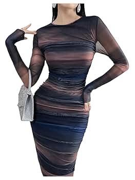 sahara Mesh Sleeve Dress ブラウン Amazon.com: WDIRARA Women's Plus Square Neck Ruched Mesh