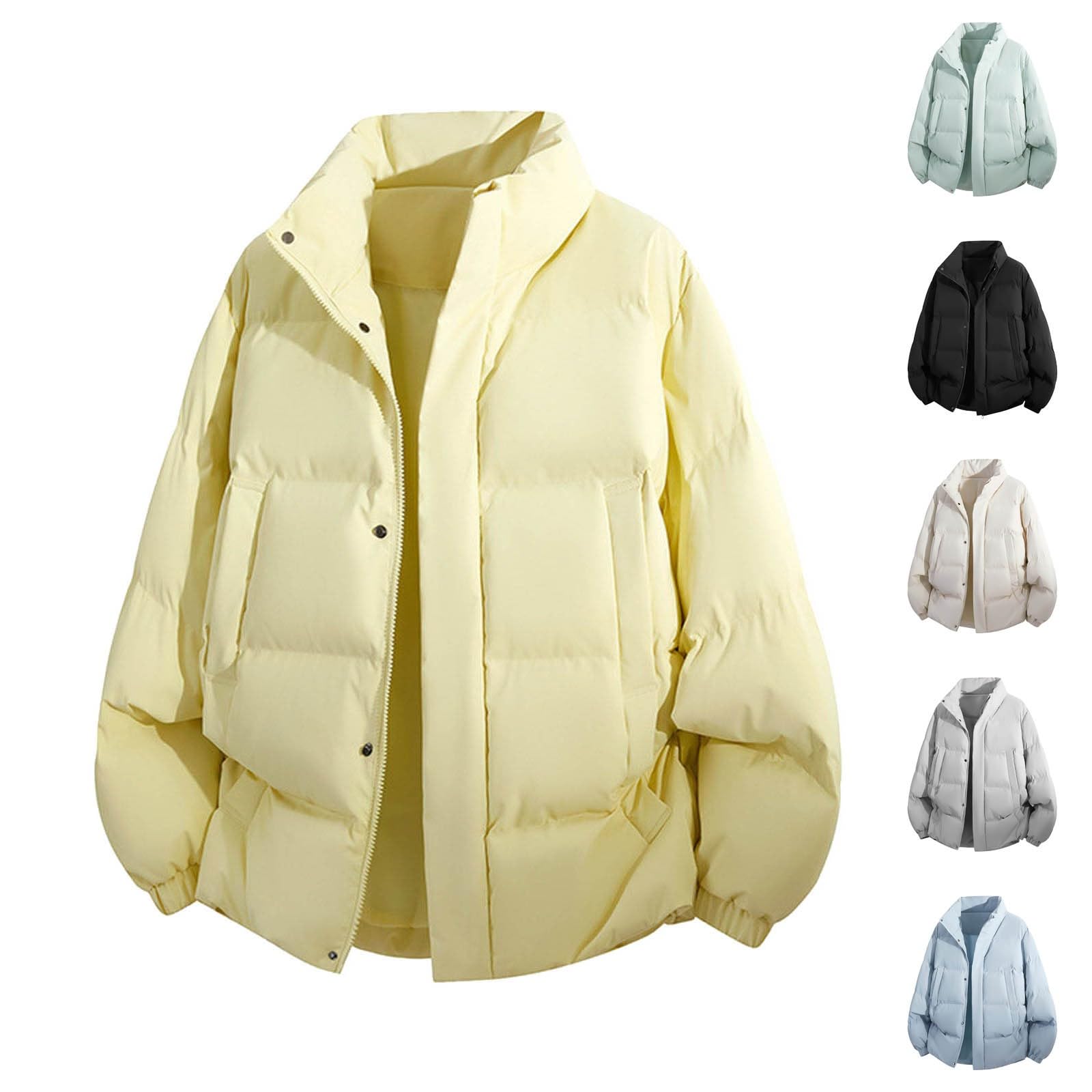 Generisch Giacca trapuntata calda da uomo, Y2K, sportiva, per il tempo libero, tinta unita, cappotto invernale con cappuccio, giacca buffer, alla moda, per ragazzi e mezze stagioni, giacca spessa da