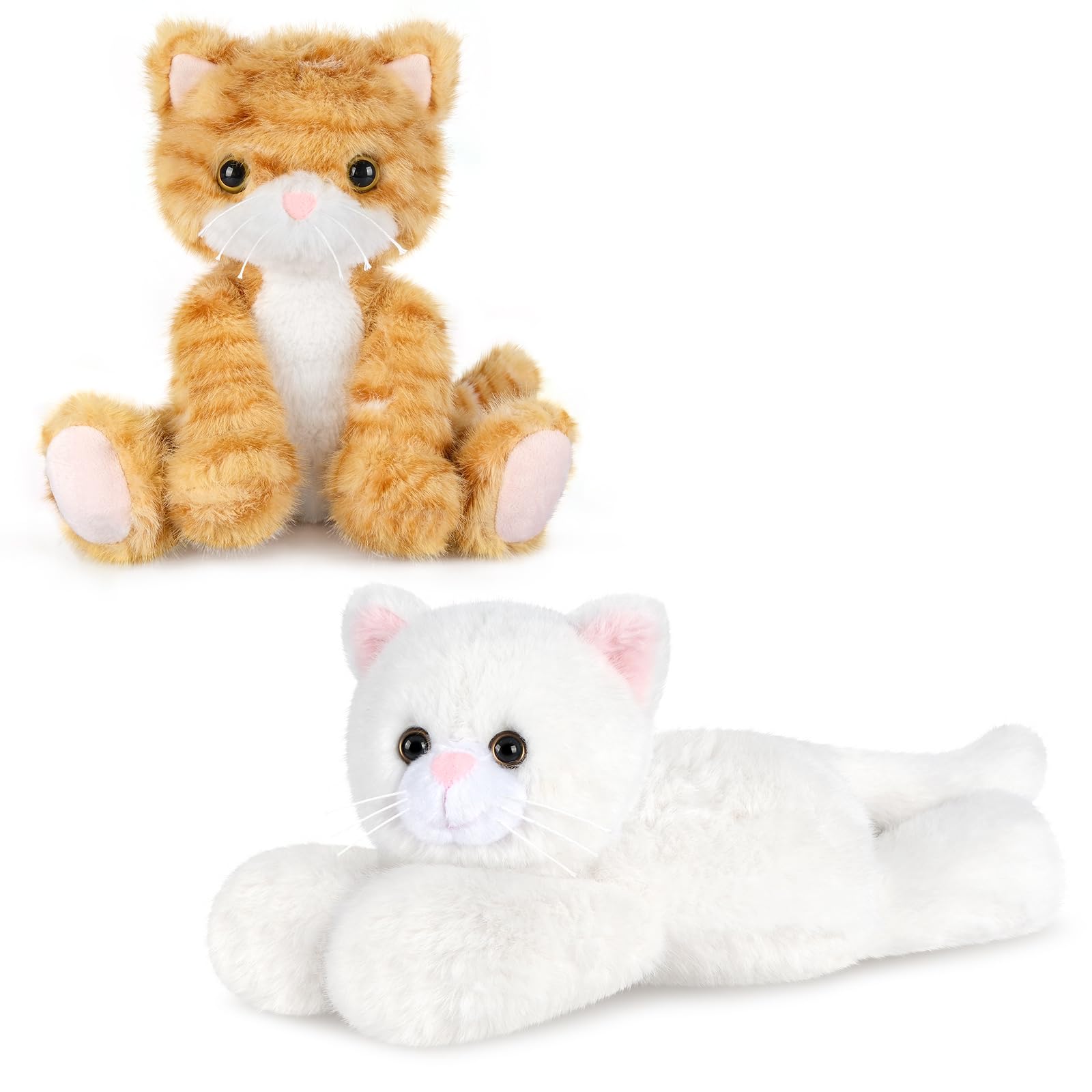 Heatable Coolable Orange Cat Stuffed Animal Cat Heating Pad Microwavable for Soothing Relaxation White Cats Plush for Companion