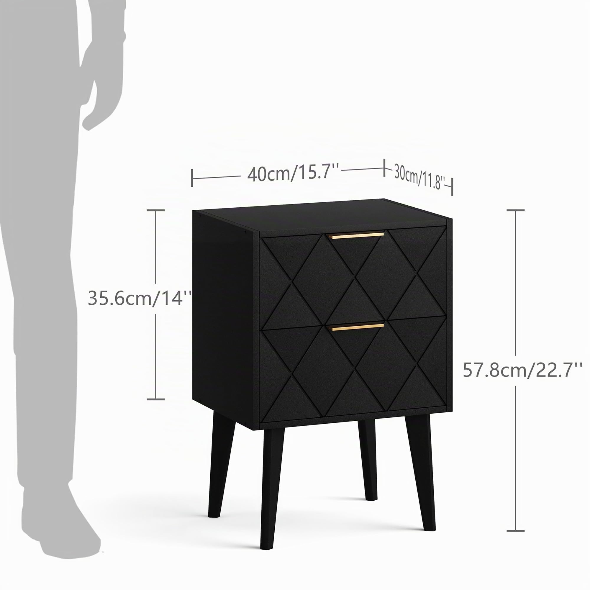 Table de Chevet Noire Style Moderne Et Élégant avec Deux Tiroirs