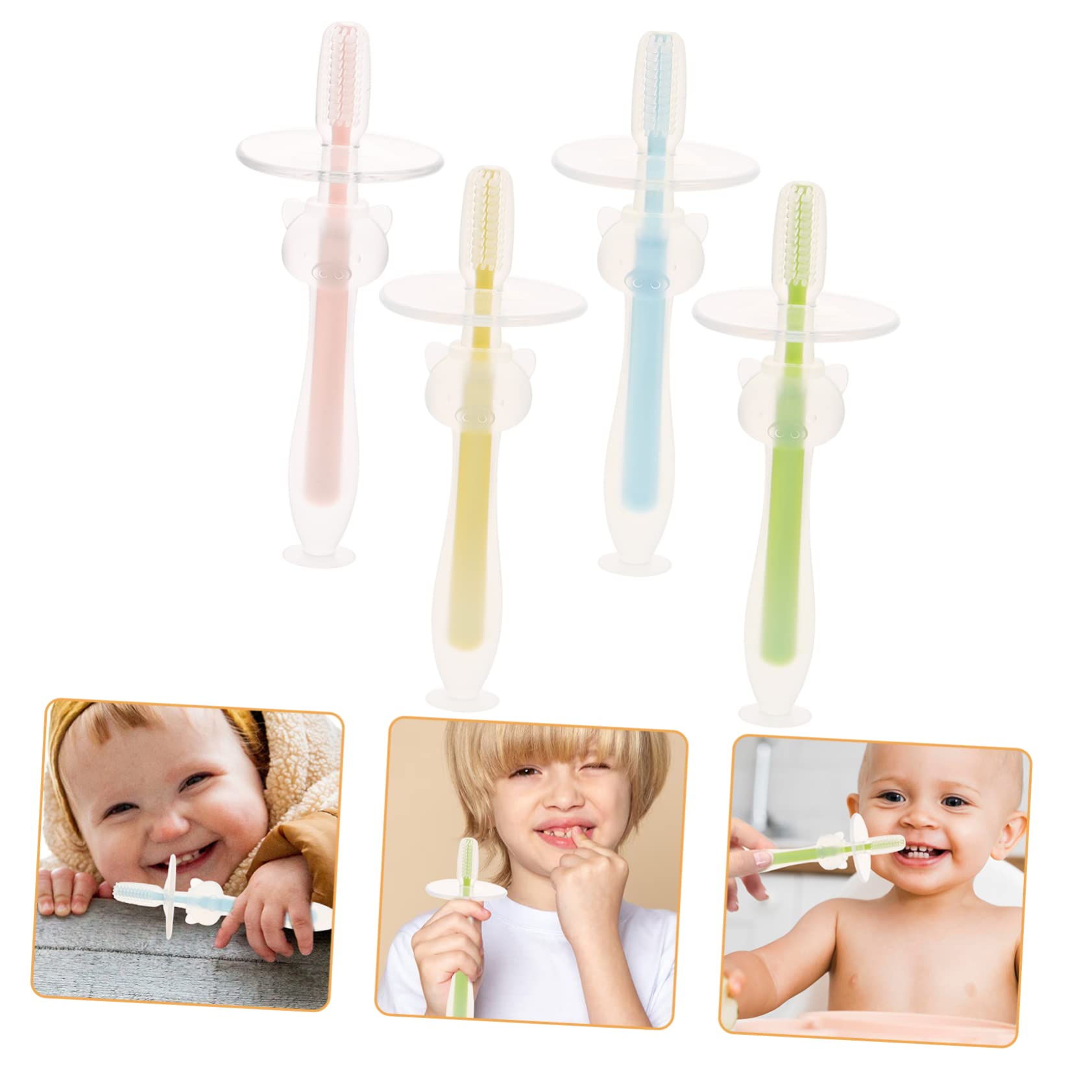 Cepillo De Dientes Para Bebé Tren De Silicona Cepillo De Dientes Para Cepillo De Dientes Para Recién Nacidos Paquete Múltiple Cepillo De Dientes De 4 piezas x 4