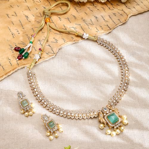 Image of Rubans American Diamond Zirconia Necklace Set Traditional Stylish Jewellery Gift for Women & Girls