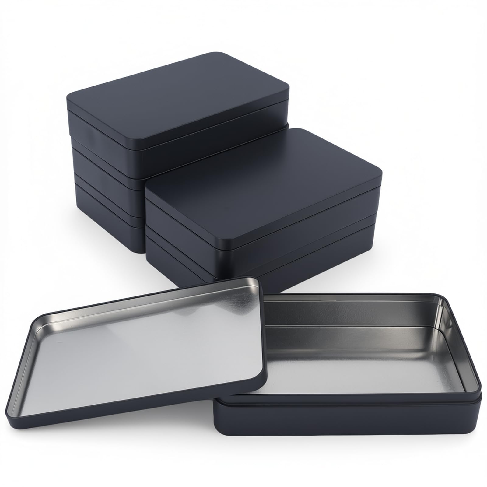 6 Pieces Rectangular Empty Tin Box Containers for Gift, Jewelery & Home Organization, 7.4 x 4.5 x 1.5 Inch (Black)