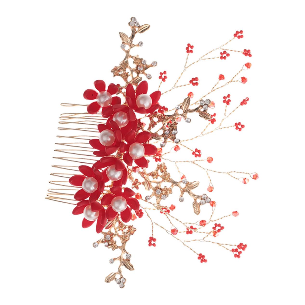 minkissy 3pezzi Pettinino Per Perle Fatte Mano Accessori Da Sposa Eleganti Per Matrimoni e Feste Design Floreale Rosso Per Donne e Ragazze