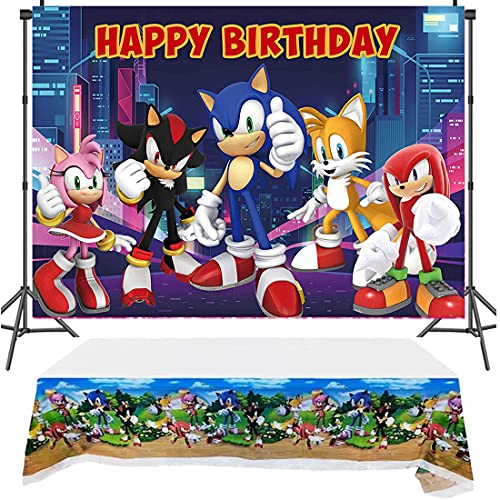 KSNOW So Nic Backdrop and Tablecloth for Birthday Party Supplies, The Hegde-Hog Photo Background Banner for Baby Shower Decoration-5X3 FT(Snic)
