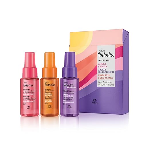 Natura Tododia Body Splash, Kit com 3 Unidades de 60ml, Acerola e Hibisco, Amora e Flor de Pessego, Manga Rosa e Agua de Coco
