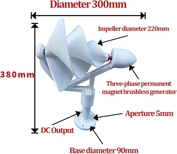 50W Archimedes Spiral Wind Turbine Generator - 3PCS Set Three-Phase Brushless Permanent Magnet 12V DC Output High-Efficiency, Start Wind 1.5m/s, Dimensions White Green Red Colors