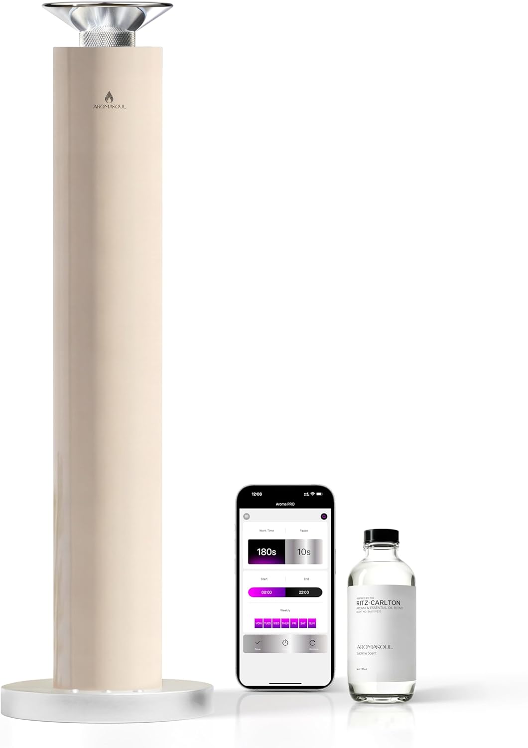 Waterless Scent Diffuser Starter Kit – Alloy Atomization System, Smart Rechargeable Hotel Scent Diffuser, 1500 Sq Ft Coverage, Including 120ml Essential Oil, for Home, Large Room, Spa, Cream