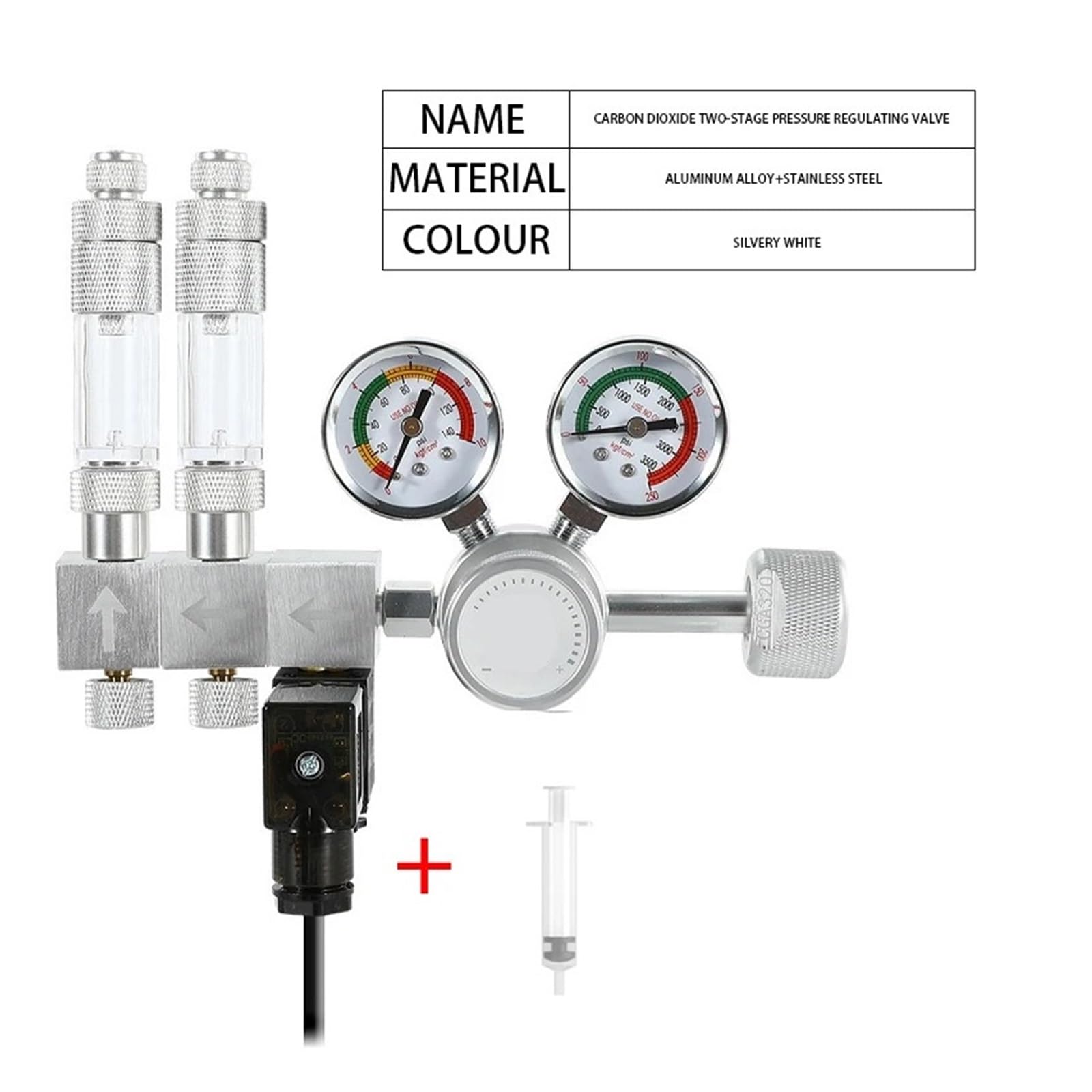 Regolatore Co2 Fai-da-Te for Acquario valvola di Regolazione a Doppio Stadio Valvola di riduzione Co2 con Uscita Multi Splitter for Acquario(CGA320)