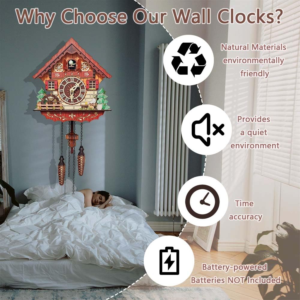Kuckucksuhr, Kreative Retro-Wanduhr als Teil klassischer Kuckucksuhren, mit authentischem Kuckucksruf, DIY Kunstdekoration für Wohnzimmer, Schlafzimmer, Büro, Küche & Essbereich