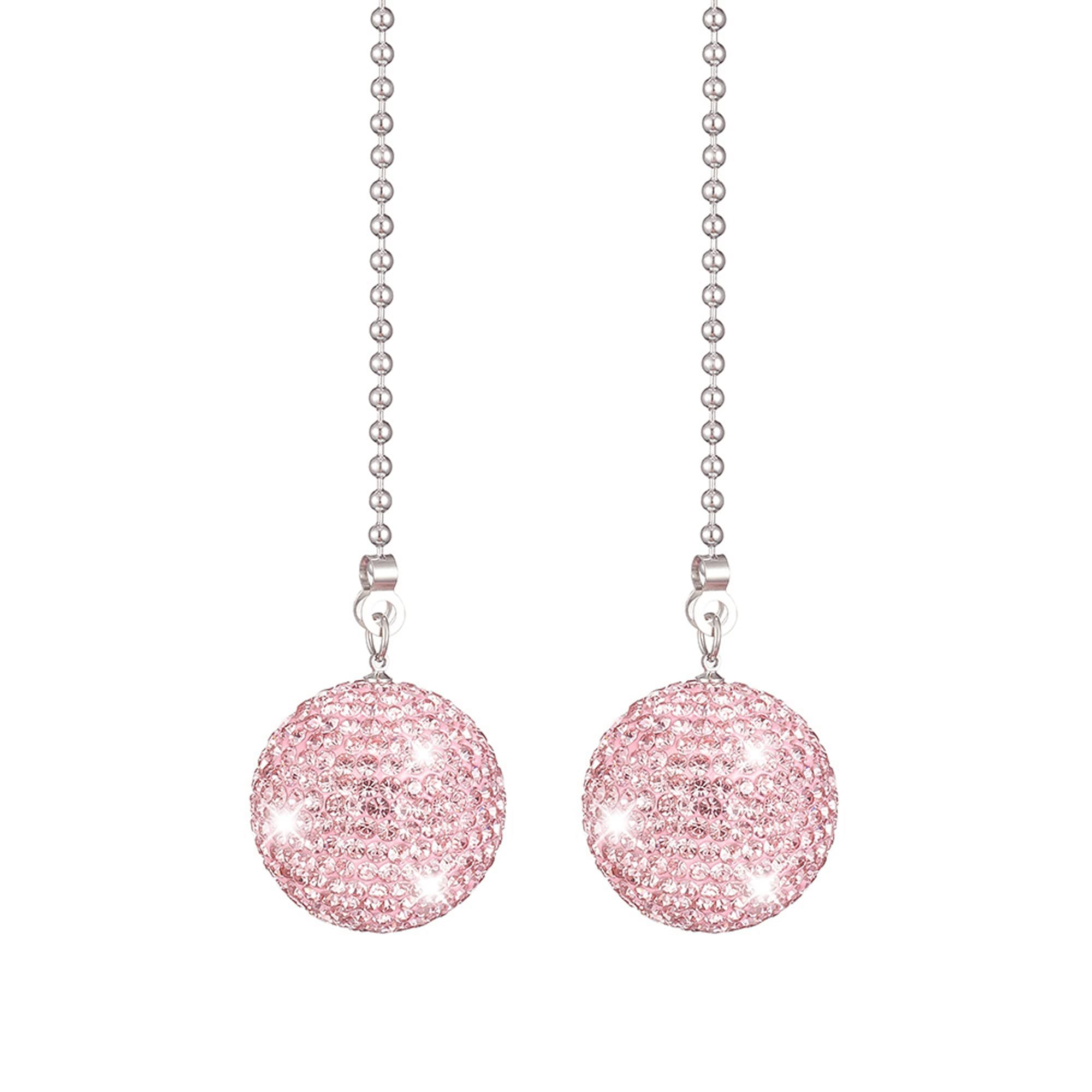 ATMOMO2pcs Rhinestone Charm Hanging Ornament Lucky Crystal Ball for Car Rear View Mirror Pendant, Ceiling Fan Pull Chain Extender Ornament, Light Rose