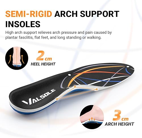 Miniatura 4 de Valsole Plantillas para fascitis plantar con soporte de arco alto, plantillas ortopédicas para pies planos, mujeres y hombres, plantillas de botas