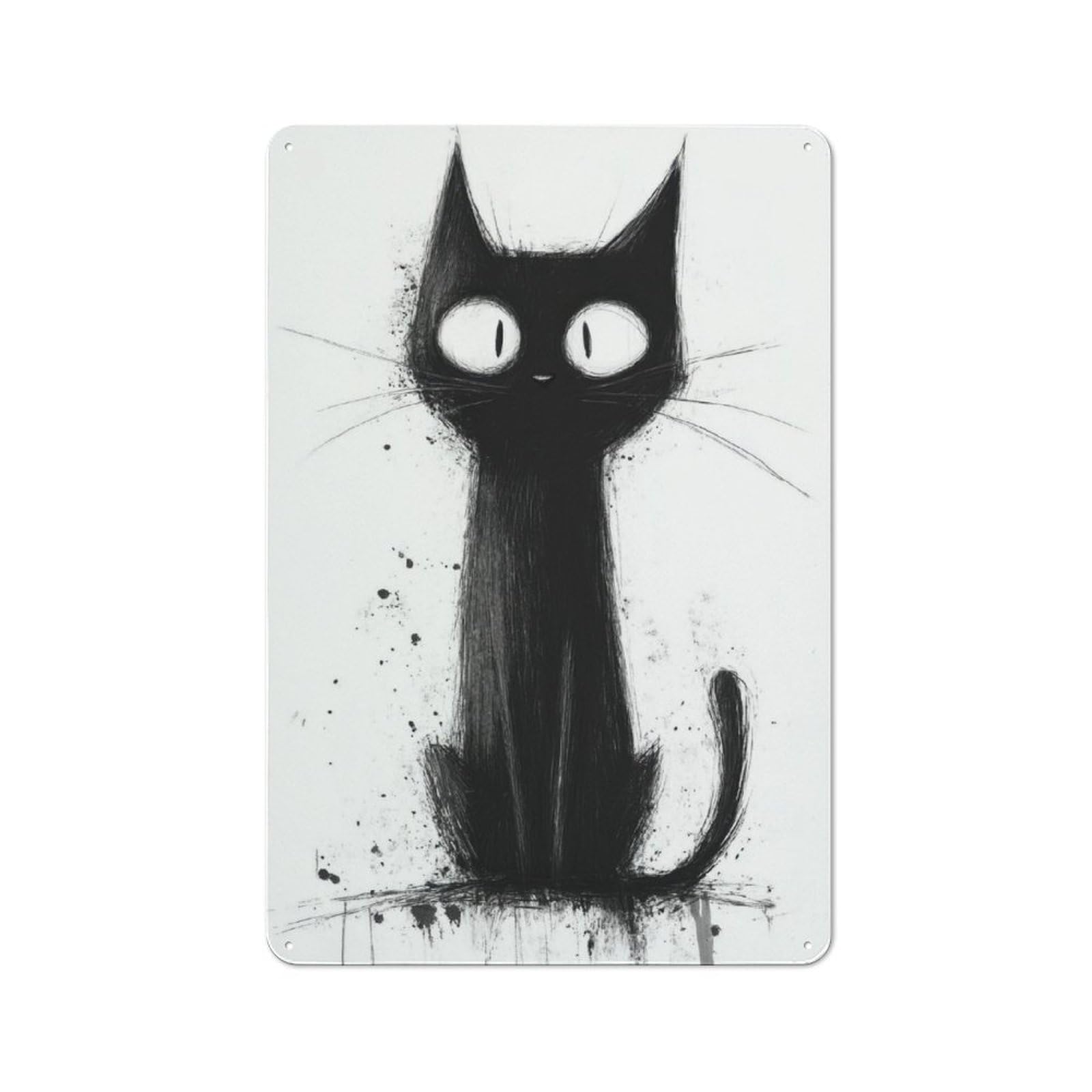 Junmoney Black Cat Illustration For Café Or Restaurant, Vintage Tin Wall Plaque 30X20cm, New Home Wall Decor For Café Owners And Decorators