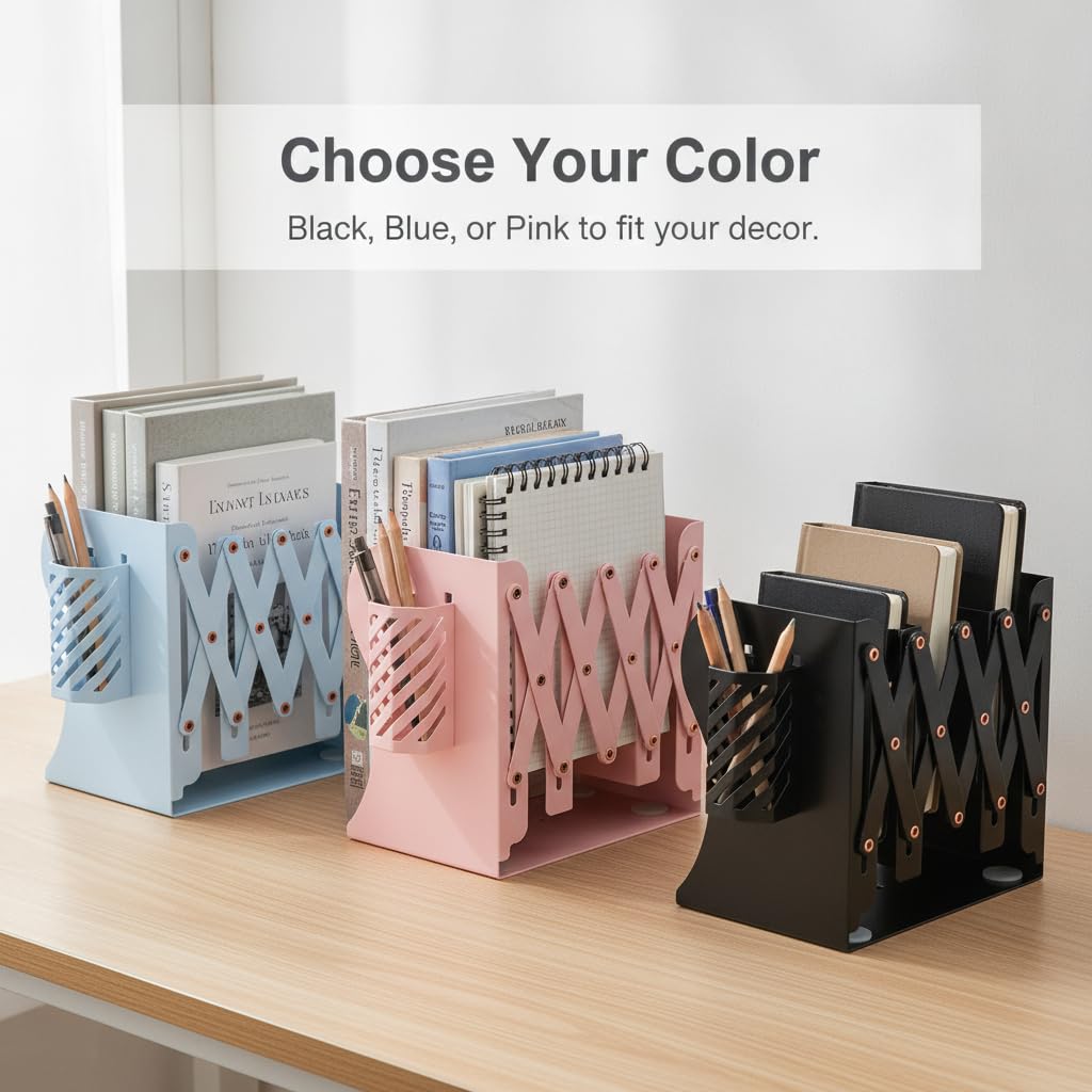 Butoir Livres en Acier Support Stylo Détachable Organisateur Bureau Robustesse Anti-Rayures Anti-décoloration pour Documents Magazines Convient au Bureau au Télétravail, Color to 3