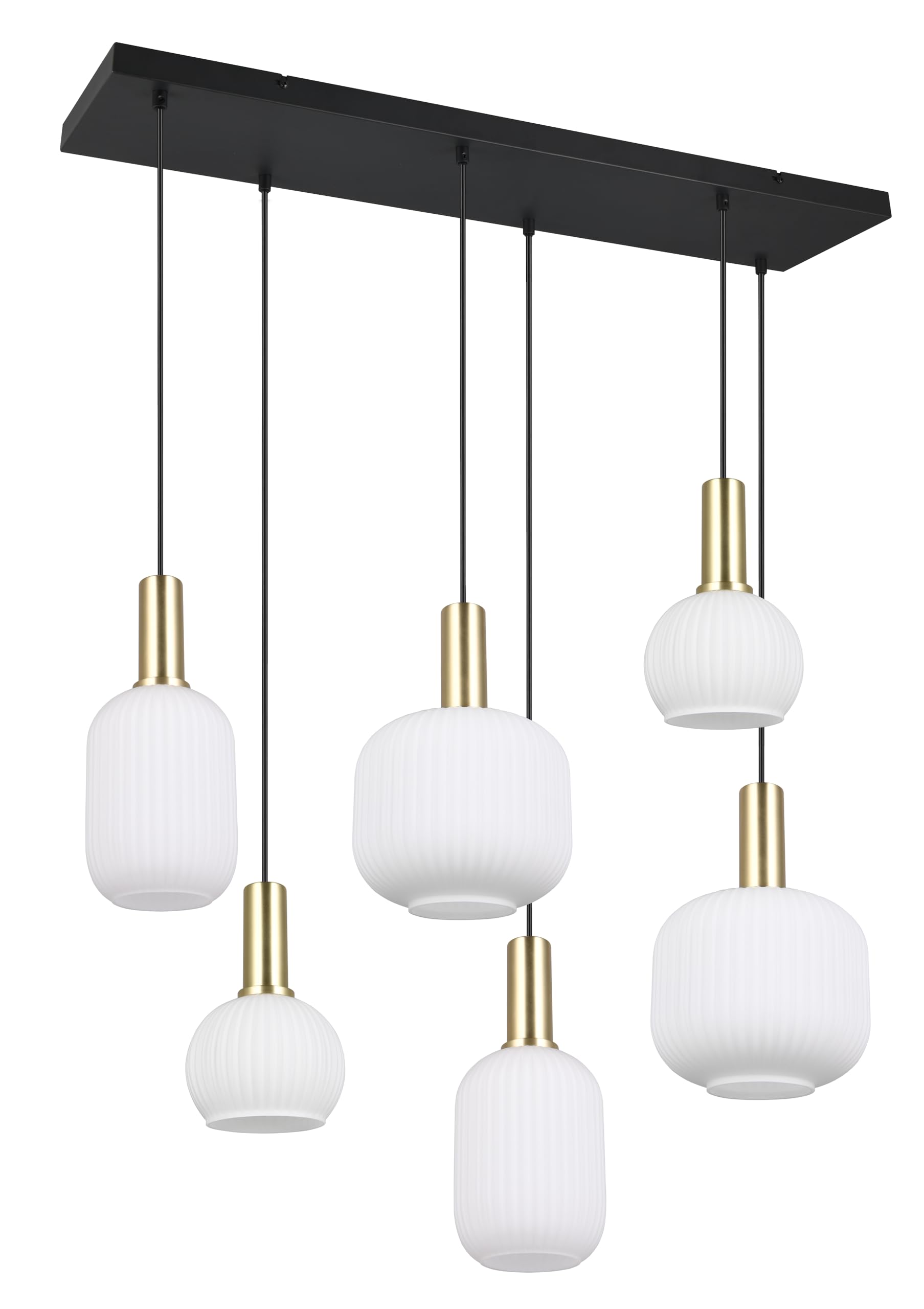 Trio Leuchten Suspension DIVA 319800608, Métal Laiton/Noir mat, Verre Blanc, excl. 6x E27