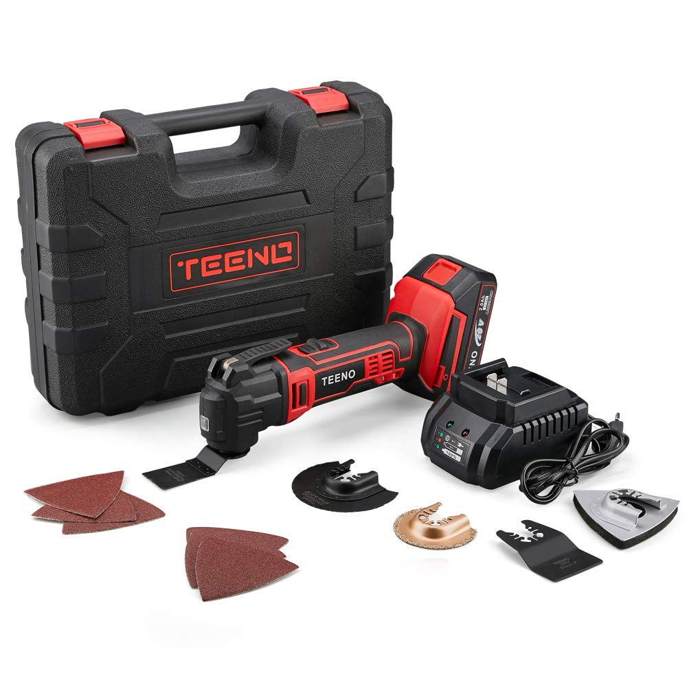 TEENO 20V MAX Cordless Oscillating Tool Multi-Tool Kit with Variable Speed, LED Light,15 Piece Accessories Set - 2.0Ah Lithium-Ion Battery and Charger Included