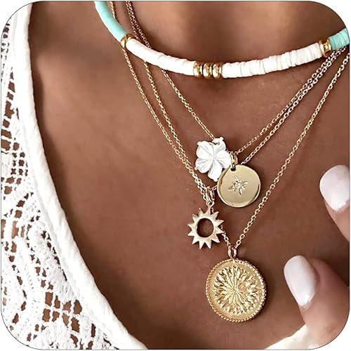 Long tiantian Starfish Necklace Conch Shell Necklace Earrings Set Gold Snail Shell Necklaces Seashell Ocean Jewelry Vacation Essentials Trendy Beach