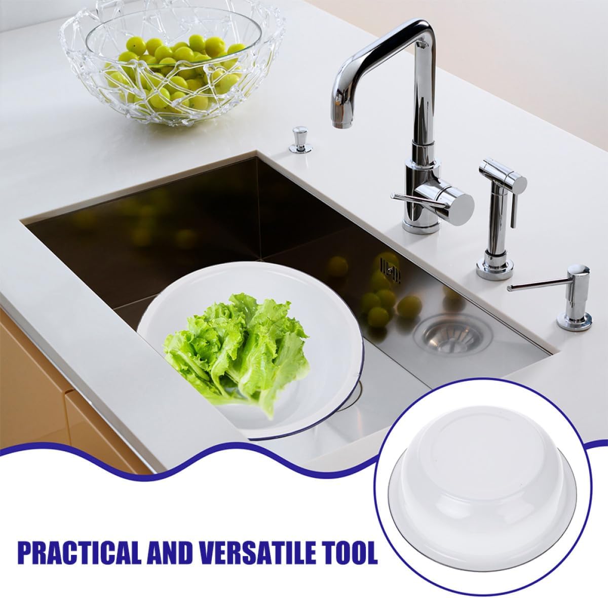 2pcs White Enamel Wash Basins 30cm 32cm Retro Mixing Bowls Thickened Enamelware Large Salad and Fruit Washing Bowls for Kitchen and Food Preparation