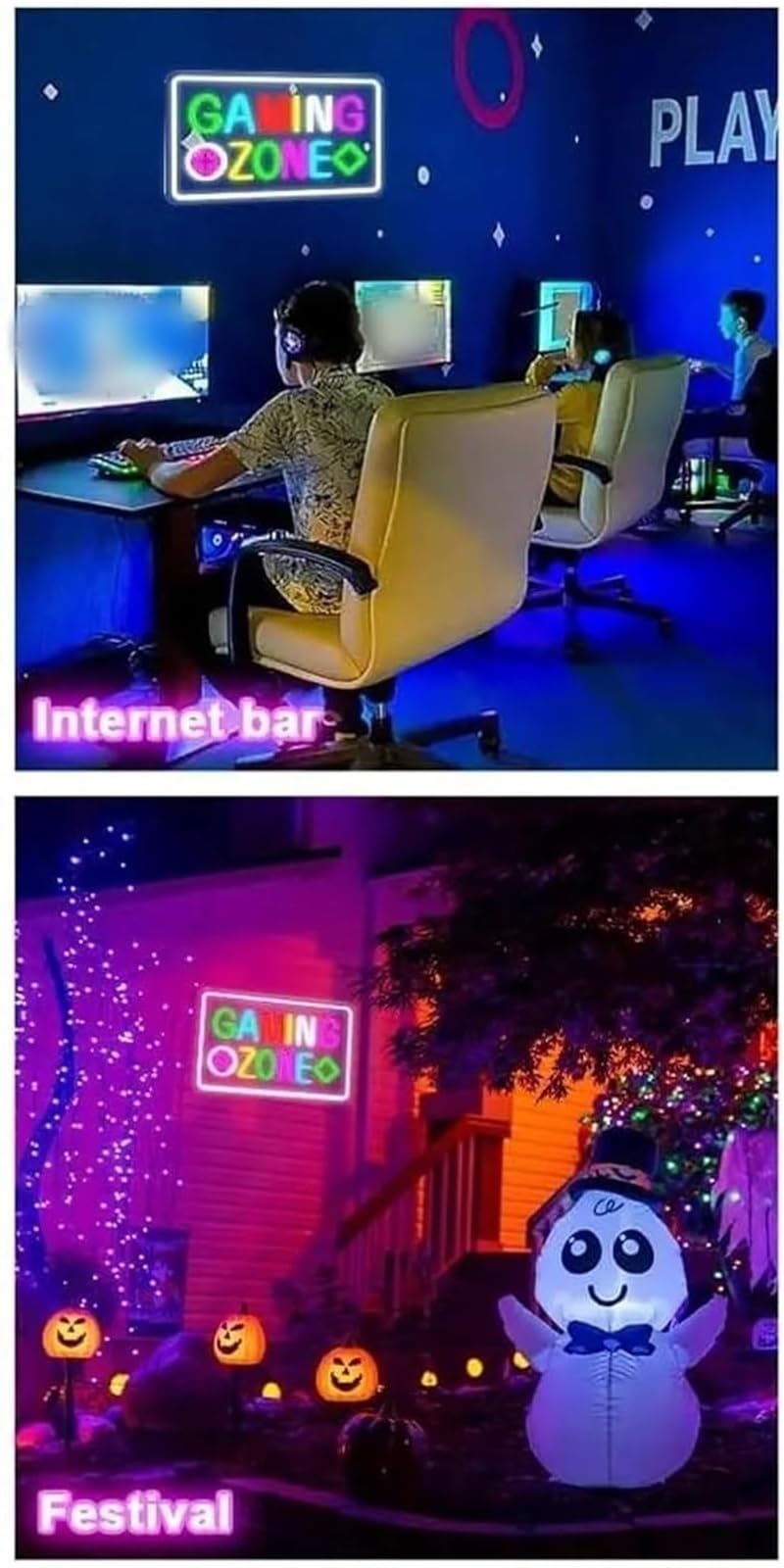 Generico Luce al neon a LED Gaming Zone per la decorazione da parete della camera letto dei ragazzi, 42x26,5 cm