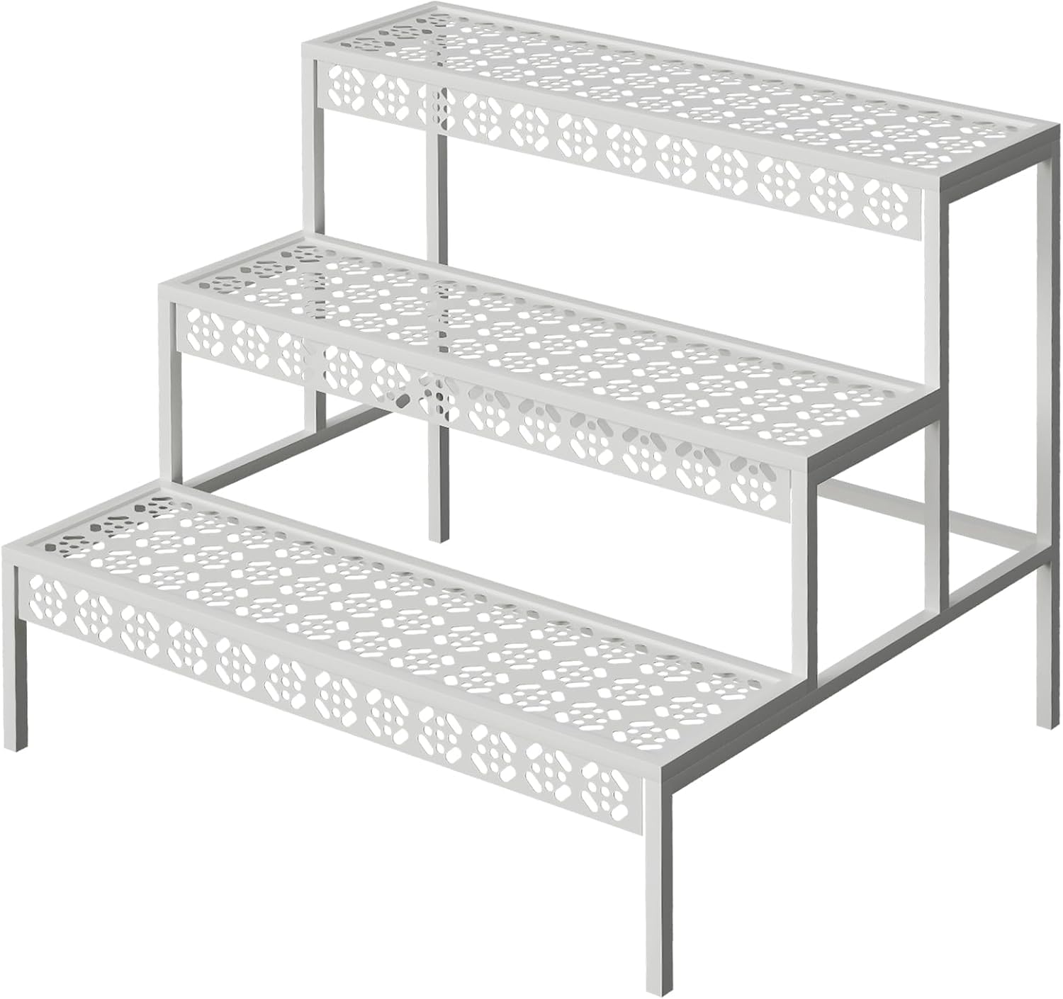 Huhote Scala per fiori in metallo a 3 gradini, per giardino, balcone, interni ed esterni, multifunzionale con grande capacità, bianco