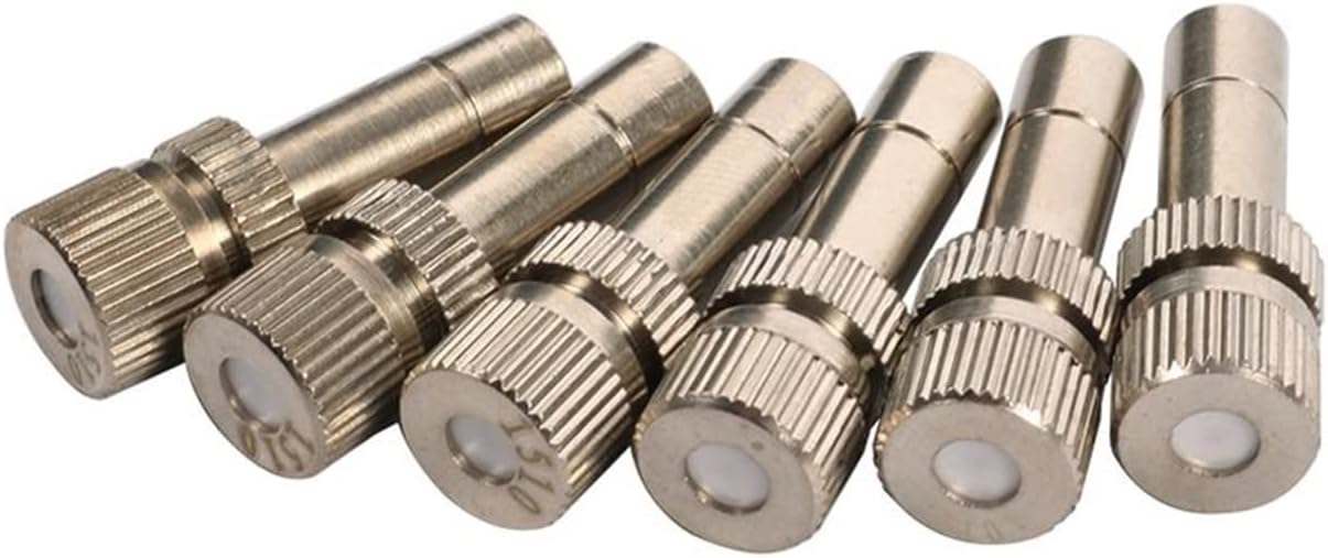 Gardening Irrigation Dripper 20 Pieces of Irrigation Brass Fine Atomizing Nozzle 0.1 Mm 0.15 Mm Orifice Plate Cooling Landscape Sprayer 6 Mm Interface (Color : 0.1 mm)
