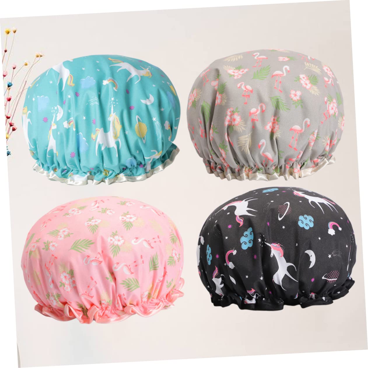 FOMIYES 12stücke Doppellagige Duschhauben Für Damen Wasserdichte Und Elastische Badekappen Im Cartoon-design Flamingo Flamingo Blau Pegasus Wiederverwendbare Haarpflege Für Spa Und