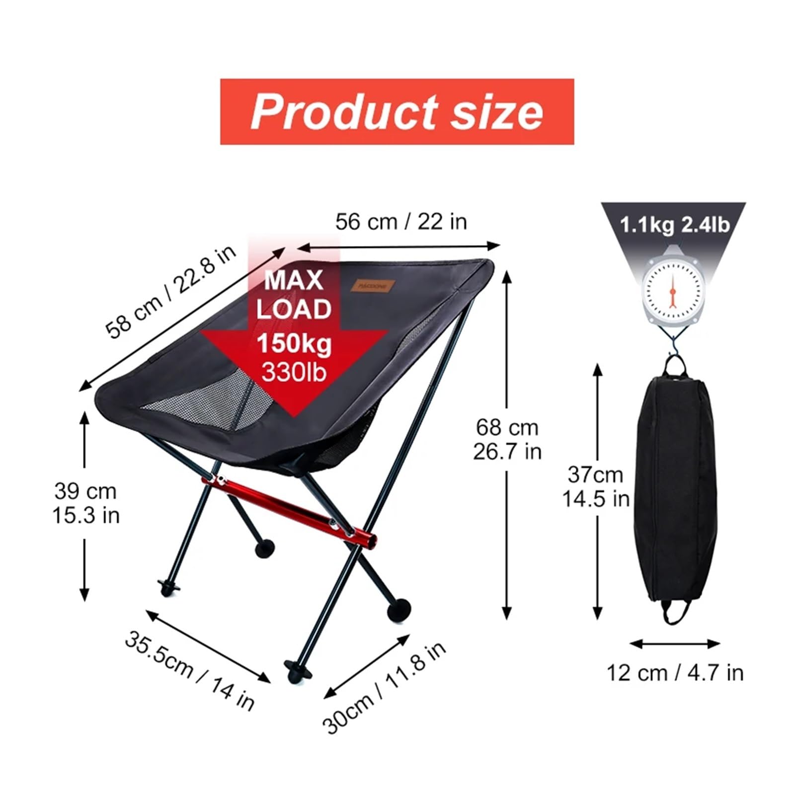 sgabello da campeggio, Silla lunar plegable ultraligera portátil para camping pesca viaje(Grey Large Chair)