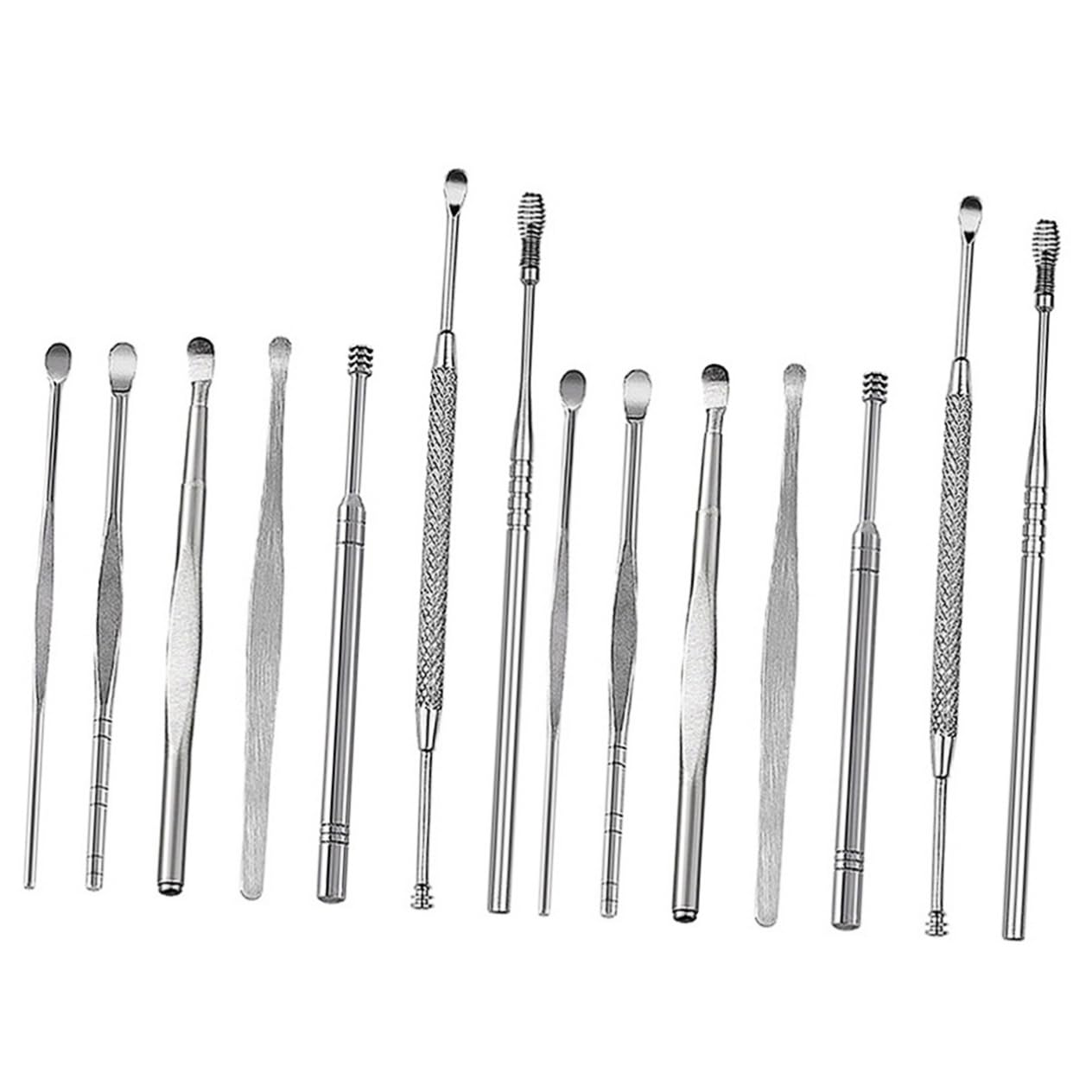 14pcs Stainless Steel Ear Wax Remover Tool Set for Ear Care and Lightweight Kit Storage Box for Home
