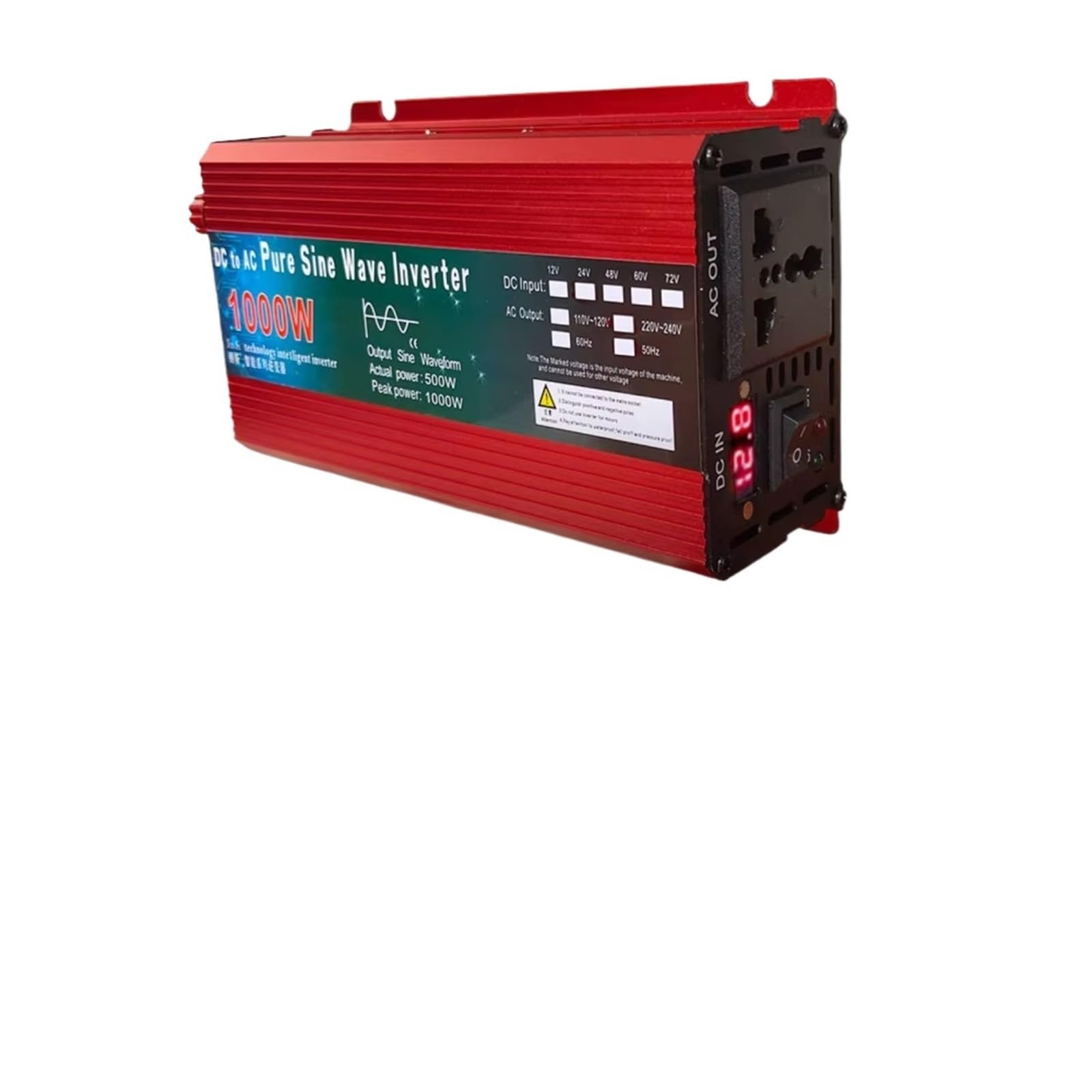 Inversor De Corriente 12 V 220 V 1000 W 2000 W 3000 W CC 24 V 48 V 60 V A CA 220 V Convertidor Voltaje Onda Sinusoidal Pura Microinversor Potencia Coche Inversor Onda Pura(1000W,12V,220-240V 60Hz)