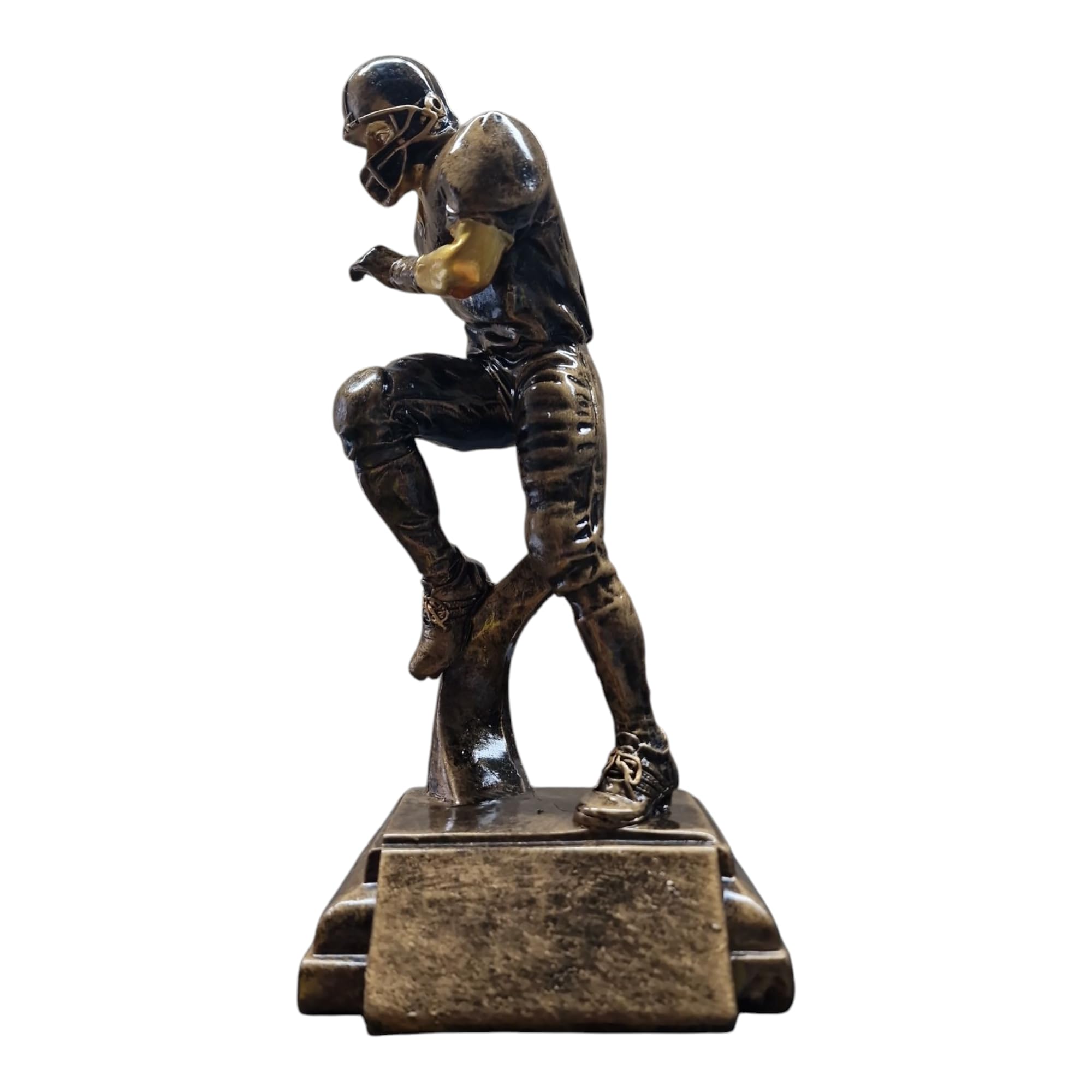 American Football Pokal 22 cm - Resin Trophäe mit Spielerfigur & Gravur | Antik-goldene Auszeichnung für Footballturniere, Teams und Ligen. Robuste Qualität mit Spieler in Action und Gravurschild
