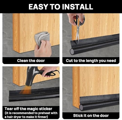Miniatura 3 de KAKULO Paquete de 3 topes de corrientes de aire para puerta, 37 pulgadas ajustables debajo de la puerta para reducir el aire frío, bloqueador de