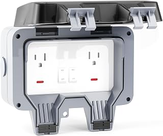 Outdoor Electrical Outlet Box with 9.8Ft Extension Cord, IP66 Waterproof Double Socket Receptacle, 14AWG Wire Exterior Outlet with Lockable Cover & LED Power Indicator – NEMA 5-15R