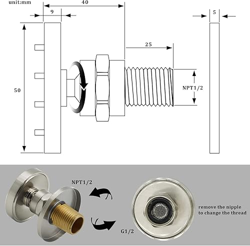 Miniatura 14 de HOMEDEC - Paquete de 6 chorros redondos de latón cepillado para masajes cuadrados de 2 pulgadas