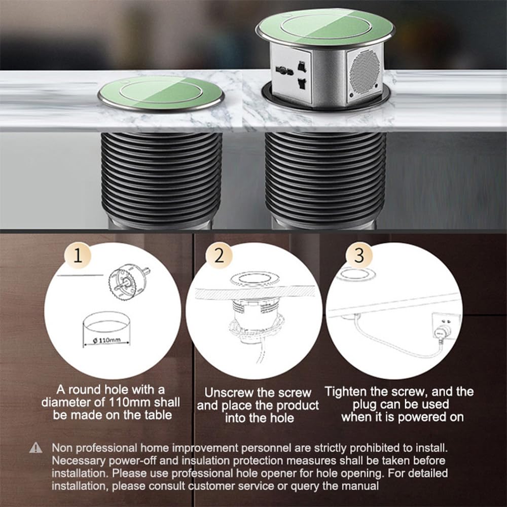 Presa Elettrica Pop-Up Da Cucina Con Caricabatterie Wireless, Ricarica Su Quattro Lati, Porta Usb, Sollevamento Pneumatico, Ricarica Wireless (12 * 12 * 26,05 Cm)