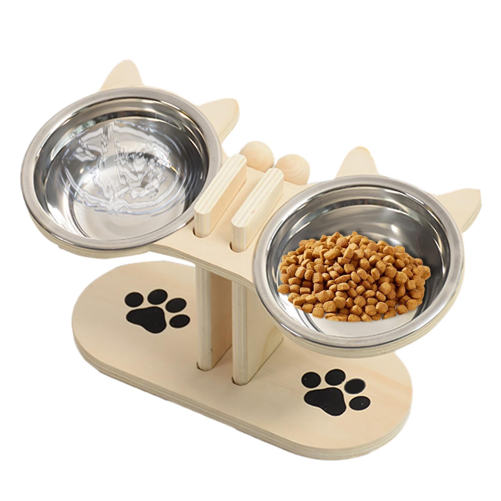 Gamelle et distributeur d'eau pour chat intérieur : station de nourriture surélevée en bois